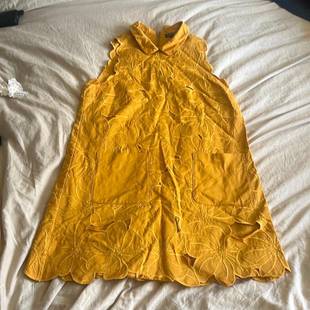 TOP Shop yellow floral dress with yellow stitching